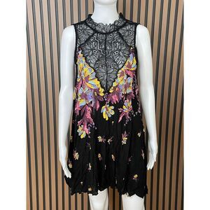 Free People Marsha Women's Dress Slip Lace Handkerchief Hem Boho S Black Floral